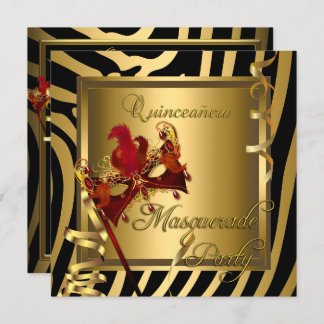 Masquerade Quinceanera 15 Zebra Red Birthday Party Invitation