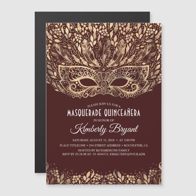 MASQUERADE QUINCEANERA 15TH BIRTHDAY MAGNETIC INVITATION (Front/Back)