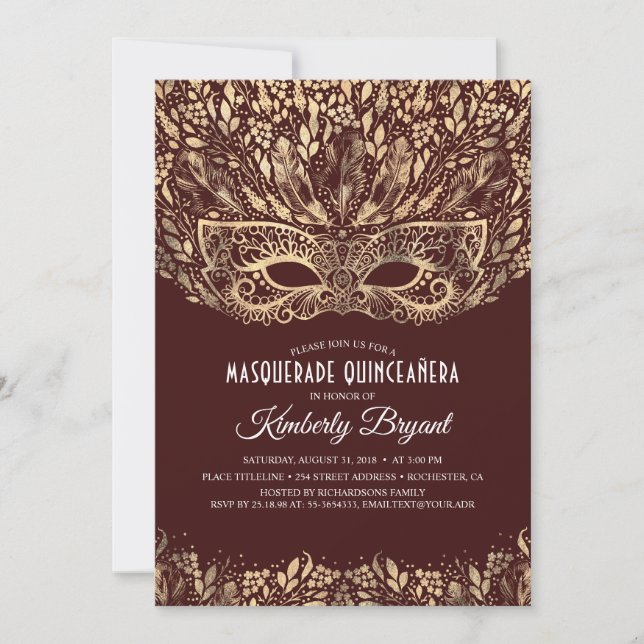 MASQUERADE QUINCEANERA 15TH BIRTHDAY PARTY INVITATION (Front)