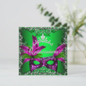 Masquerade Quinceanera 15th Lime Pink Party Invitation (Standing Front)