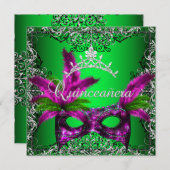 Masquerade Quinceanera 15th Lime Pink Party Invitation (Front/Back)