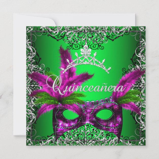 Masquerade Quinceanera 15th Lime Pink Party Invitation (Front)