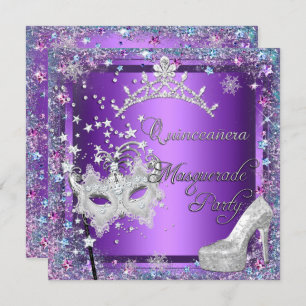 Masquerade Quinceanera 15th Party Purple Tiara Invitation