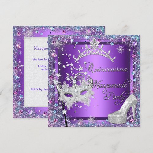 Masquerade Quinceanera 15th Party Purple Tiara Invitation