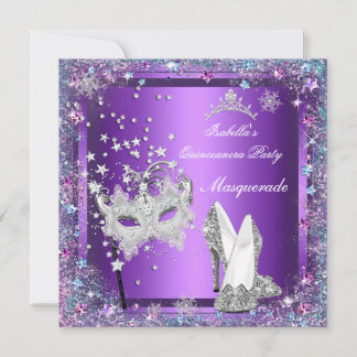Masquerade Quinceanera 15th Party Purple Tiara Invitation