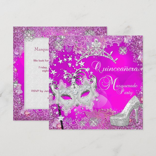 Masquerade Quinceanera 15th Party Tiara Shoe Invitation (Front/Back)