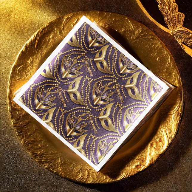 Masquerade Quinceanera Beads Masks Purple ID1031 Paper Dinner Napkins (Creator Uploaded)