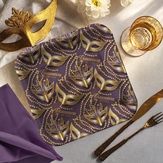 Masquerade Quinceanera Beads Masks Purple ID1031 Paper Plates (Creator Uploaded)