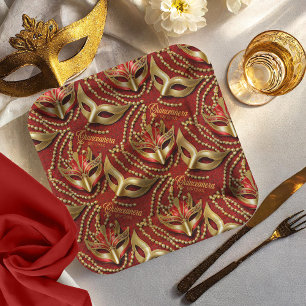 Masquerade Quinceanera Beads Masks Red ID1031 Paper Plates