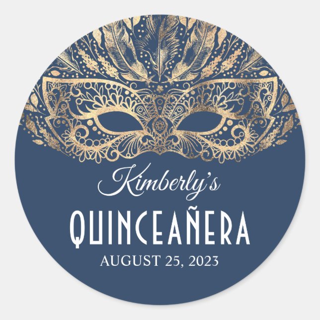Masquerade Quinceanera Birthday Classic Round Sticker (Front)