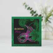 Masquerade quinceañera birthday green, pink mask invitation (Standing Front)