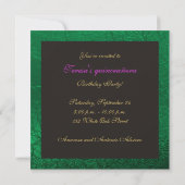 Masquerade quinceañera birthday green, pink mask invitation (Back)