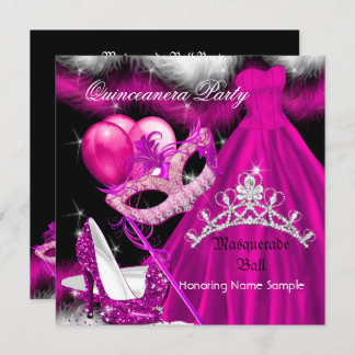 Masquerade Quinceanera Birthday Party Pink 3 Invitation