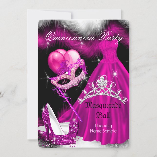Masquerade Quinceanera Birthday Party Pink 3a Invitation (Front)