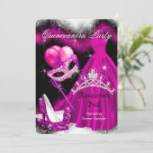 Masquerade Quinceanera Birthday Party Pink 3a Invitation (Standing Front)