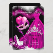 Masquerade Quinceanera Birthday Party Pink 3a Invitation (Front/Back)