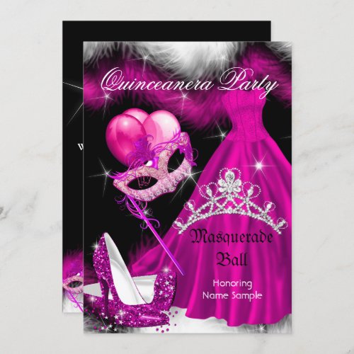 Masquerade Quinceanera Birthday Party Pink 3a Invitation