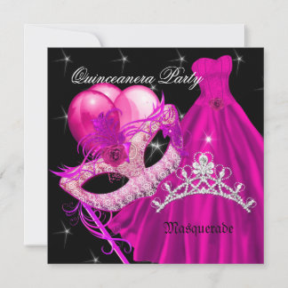 Masquerade Quinceanera Birthday Party Pink Invitation