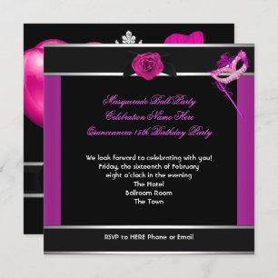 Masquerade Quinceanera Birthday Party Pink Invitation