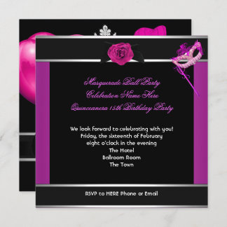 Masquerade Quinceanera Birthday Party Pink Invitation