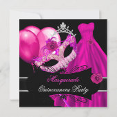 Masquerade Quinceanera Birthday Party Pink Invitation (Back)