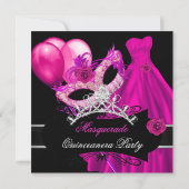 Masquerade Quinceanera Birthday Party Pink Invitation (Back)