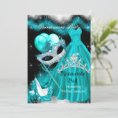 Masquerade Quinceanera Birthday Party Teal 3a Invitation (Standing Front)