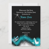 Masquerade Quinceanera Birthday Party Teal 3a Invitation (Back)