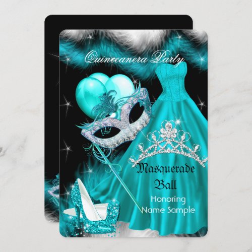 Masquerade Quinceanera Birthday Party Teal 3a Invitation