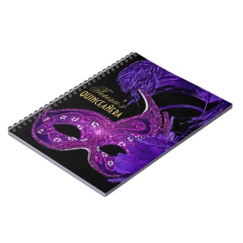 Masquerade quinceaera birthday pink purple mask notebook