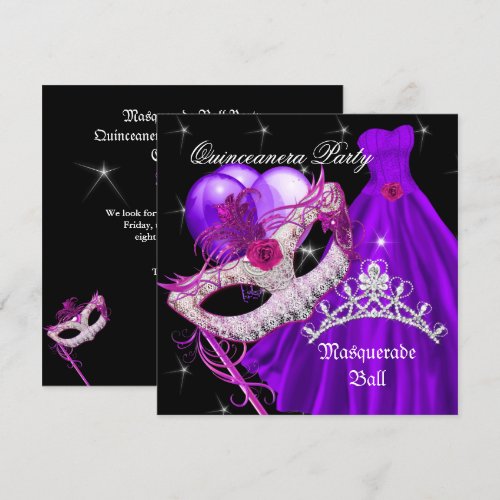 Masquerade Quinceanera Birthday Purple Custom Invitation