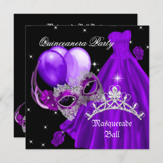Masquerade Quinceanera Birthday Purple Rose Invitation