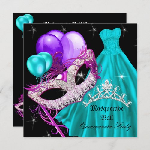 Masquerade Quinceanera Birthday Teal Purple Invitation