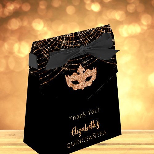 Masquerade Quinceanera black glitter gold Favor Boxes