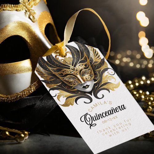 Masquerade Quinceanera Black Gold ID1031 Gift Tags