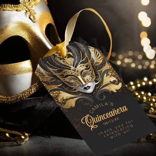 Masquerade Quinceanera Black Gold V2 ID1031 Gift Tags