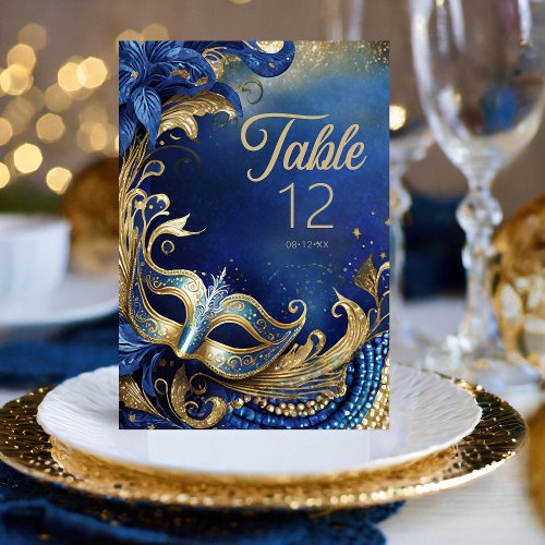 Masquerade Quinceanera Blue Gold ID1031 Table Number
