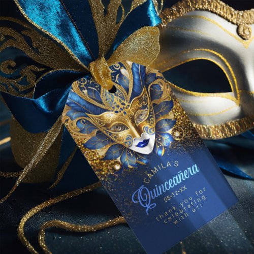 Masquerade Quinceanera Blue Gold V2 ID1031 Gift Tags