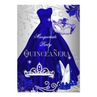 Masquerade Quinceanera Blue Silver Dress Heels Card