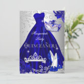 Masquerade Quinceanera Blue Silver Dress Heels Invitation (Standing Front)