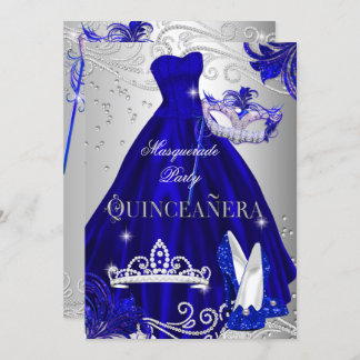 Masquerade Quinceanera Blue Silver Dress Heels Invitation