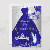 Masquerade Quinceanera Blue Silver Dress Heels Invitation (Front)