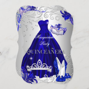 Masquerade Quinceanera Blue Silver Dress Heels Invitation