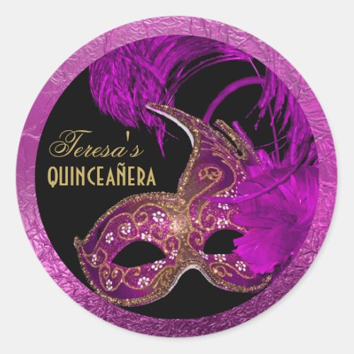 Masquerade quinceaera fifteenth birthday purple classic round sticker