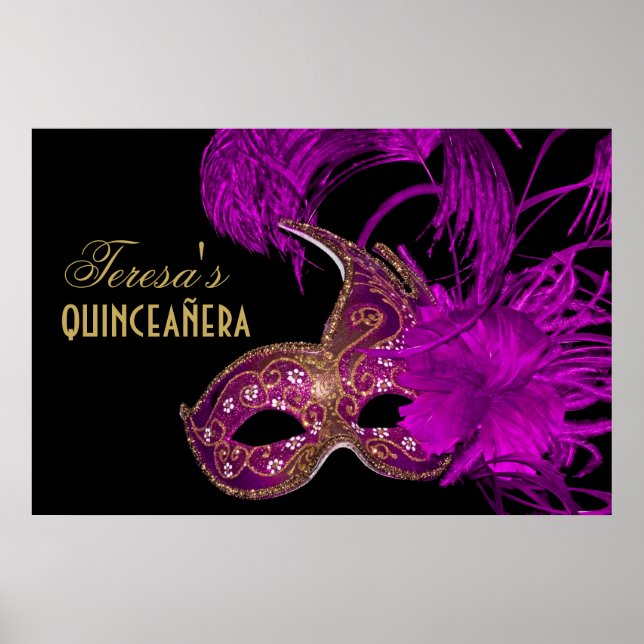 Masquerade quinceañera fifteenth birthday purple poster (Front)
