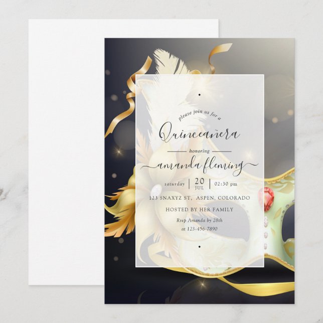 Masquerade Quinceañera Invitation (Front/Back)