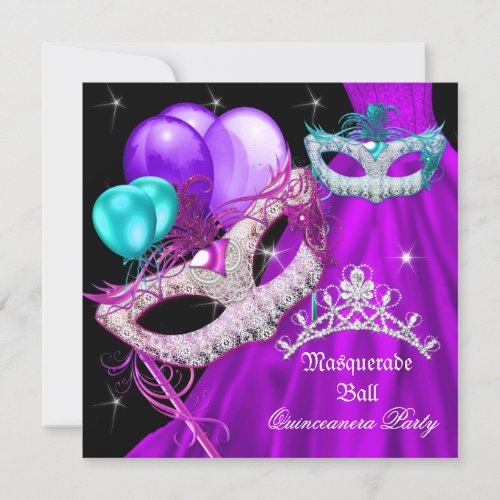 Masquerade Quinceanera Masks Purple Dress Invitation