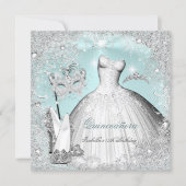 Masquerade Quinceanera Mint Blue Silver Snowflakes Invitation (Front)