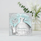 Masquerade Quinceanera Mint Blue Silver Snowflakes Invitation (Standing Front)