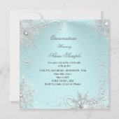Masquerade Quinceanera Mint Blue Silver Snowflakes Invitation (Back)